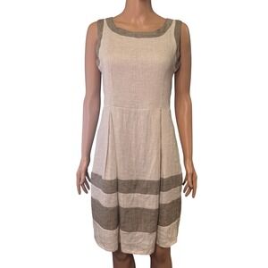 Puro Lino Italy Women's XS Beige Khaki Striped 100% Linen Sleeveless Midi Dress